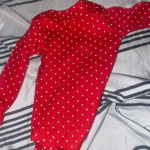 Carter’s Polka Dot Long-sleeve Onesie, Girl NB, sleeves fold down into mittens